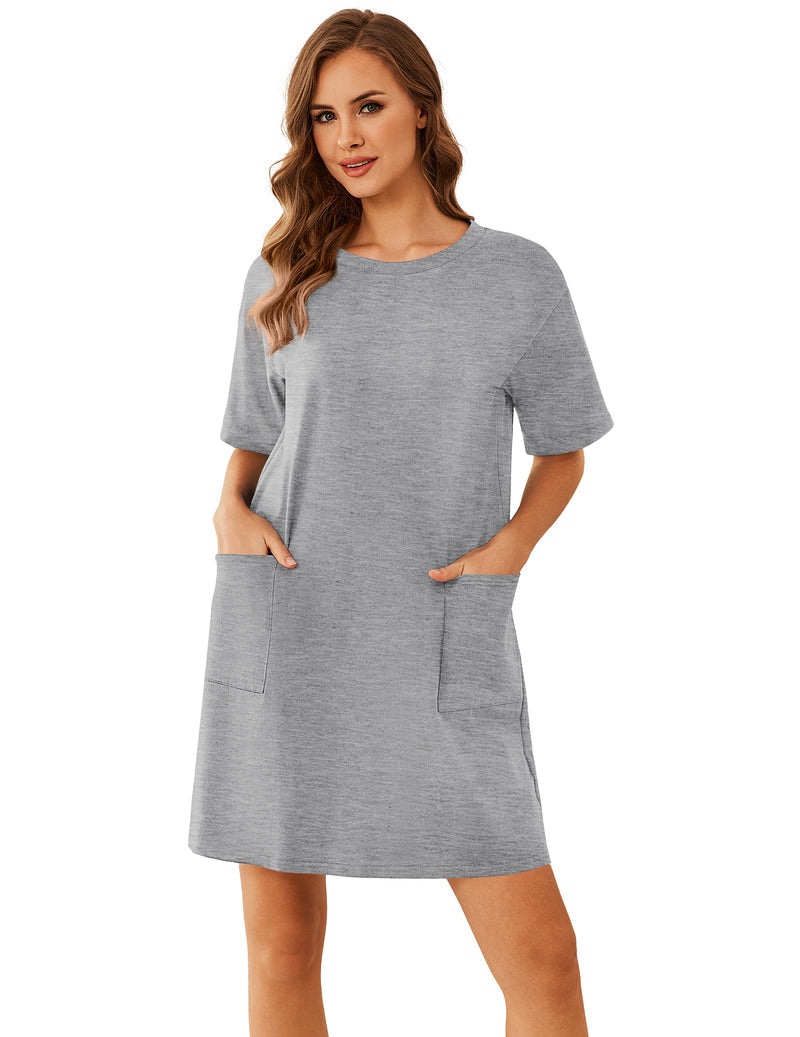 Cotton Nightgown Short Sleeve Sleep Shirt with Pocket