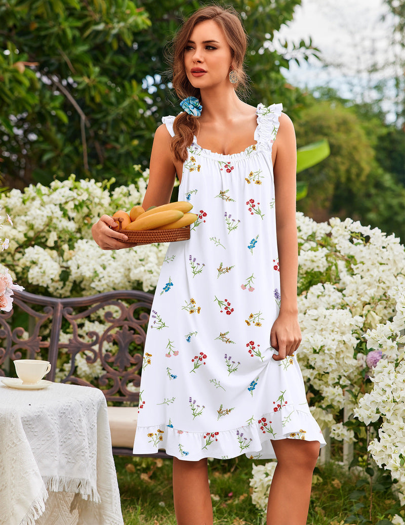Women Cute Ruffle House Dress Sleeveless Tank Victorian Dress