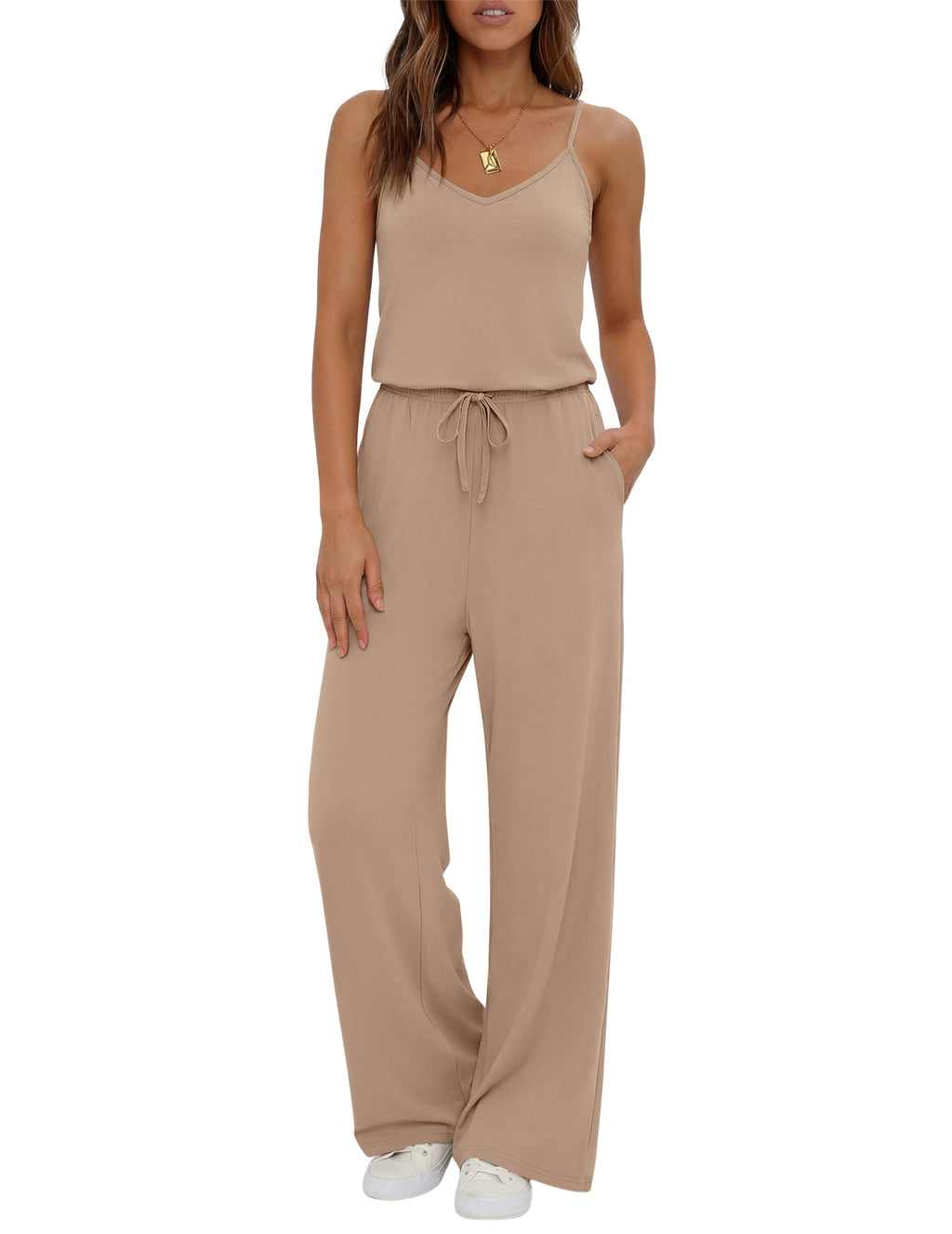 Women's Sleeveless Wide Leg Jumpsuit with Pockets