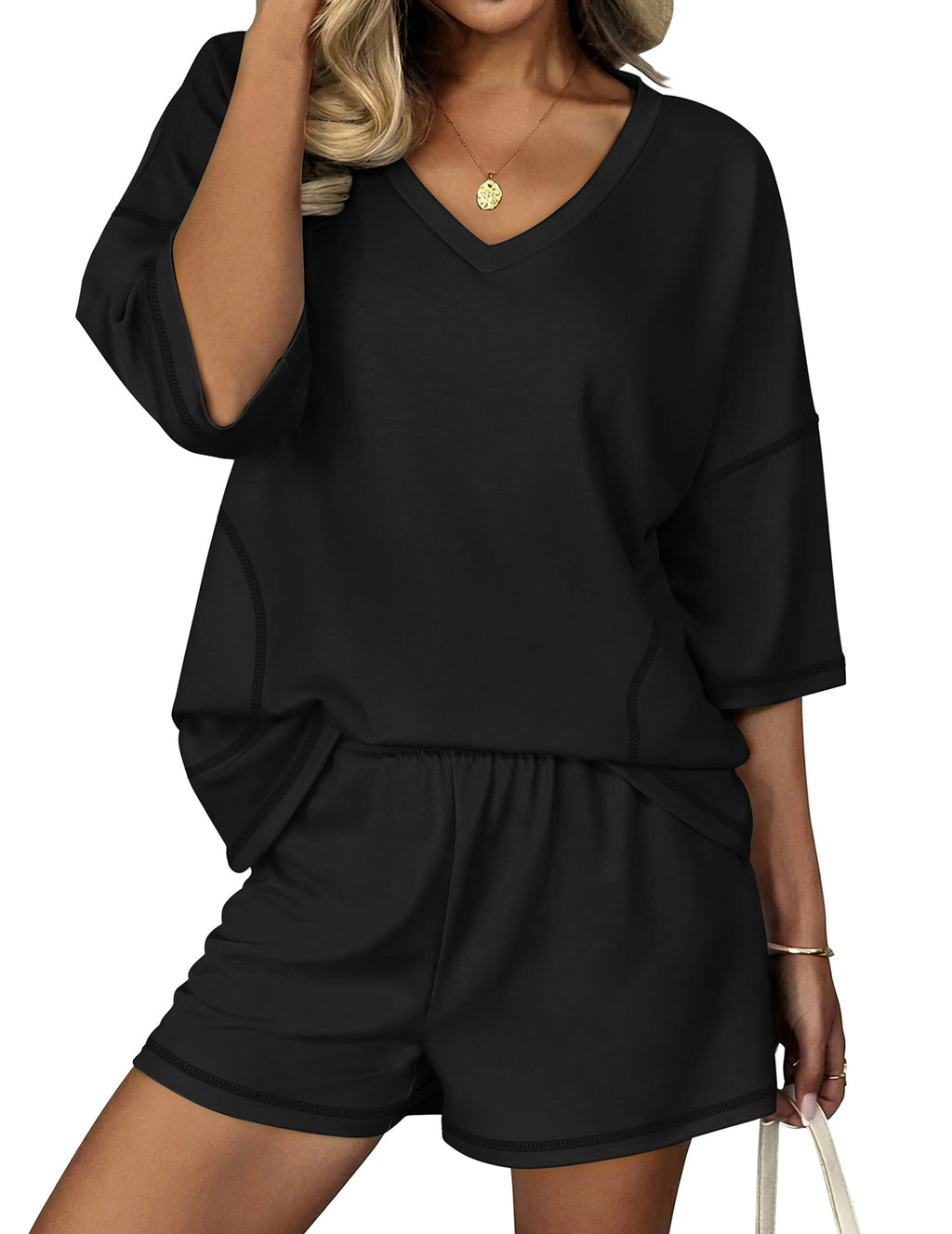 2-Piece Lounge Set ¨C V-Neck Top & Shorts