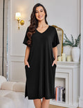 Plus Size Nightgown Bamboo Viscose Sleep Dress with Pockets