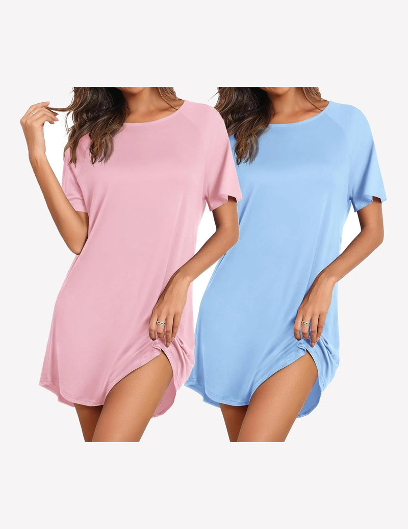 2 Pack Bamboo Viscose Sleep Shirts Short Sleeve Nightshirt