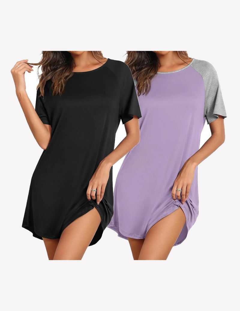 2 Pack Bamboo Viscose Sleep Shirts Short Sleeve Nightshirt