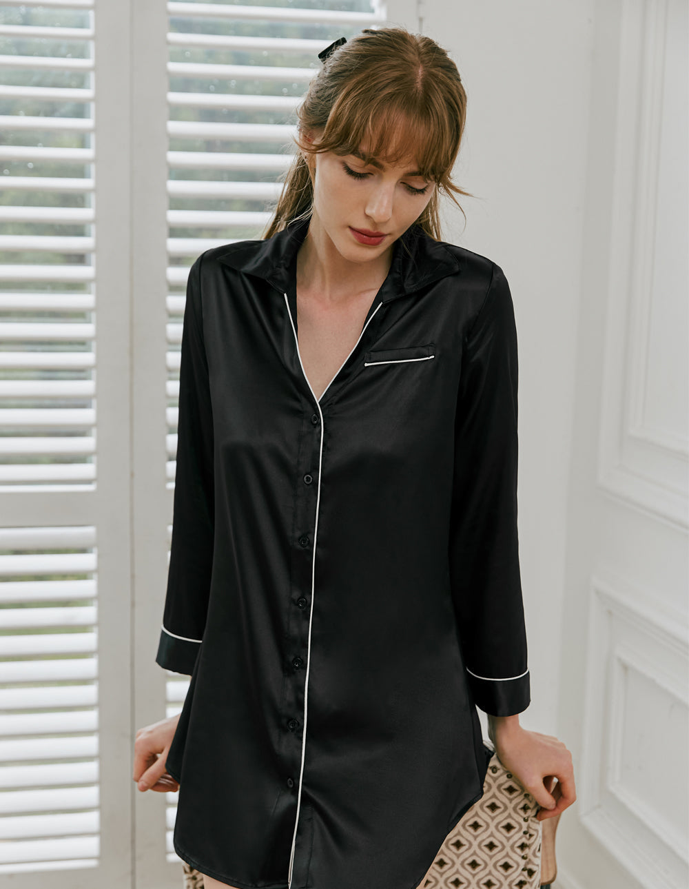 Boyfriend Style Satin NightShirt Nightgown (US Only)