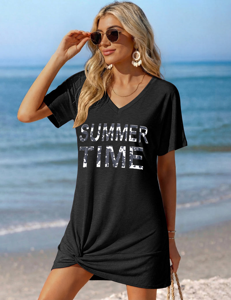 Short Sleeve Swimsuit Cover Ups Twisted Dress