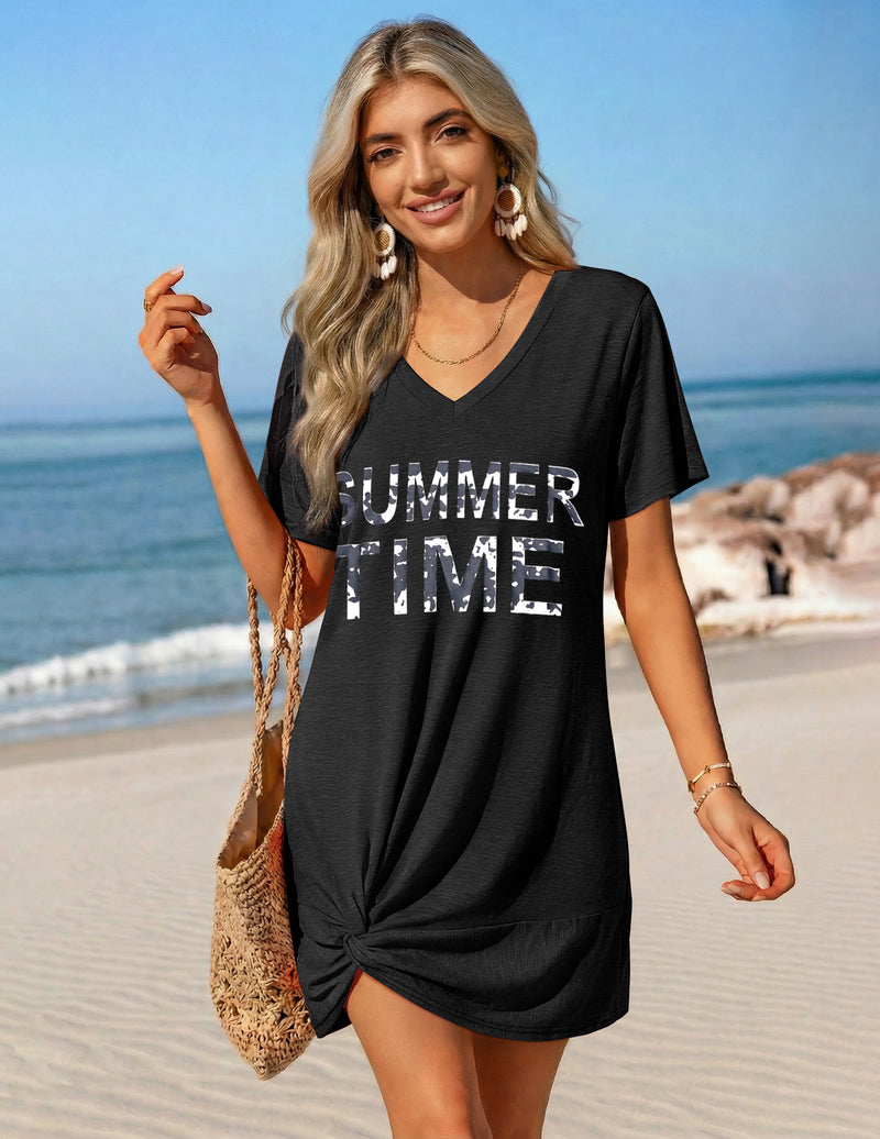 Short Sleeve Swimsuit Cover Ups Twisted Dress