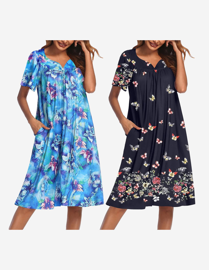 2 Pack House Dresses Floral Print Mumu Dresses