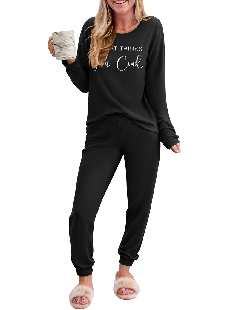 2 Piece Plaid Pjs Long Sleeve Lounge Sets