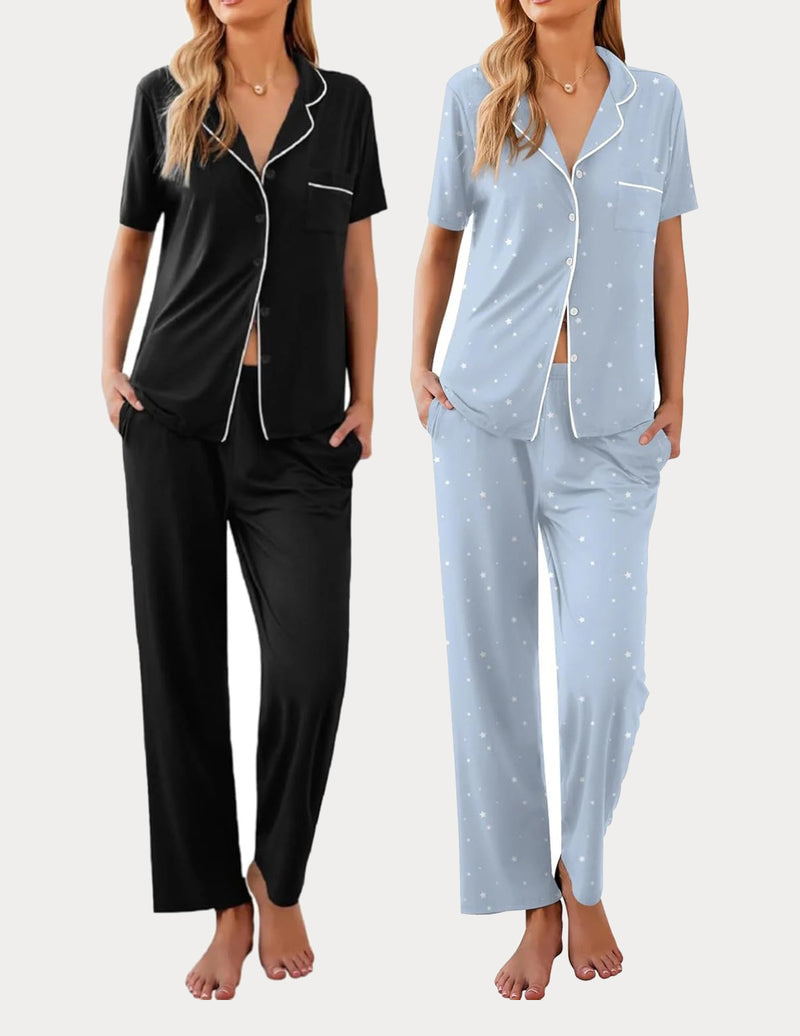 2 Pack Pajamas Button Up Loungewear Cozy Sets