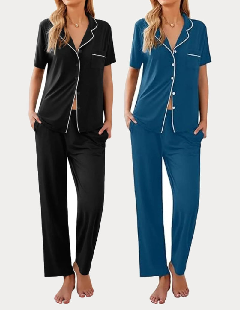 2 Pack Pajamas Button Up Loungewear Cozy Sets