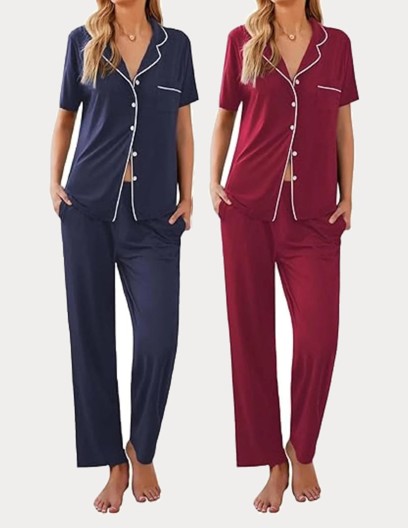 2 Pack Pajamas Button Up Loungewear Cozy Sets