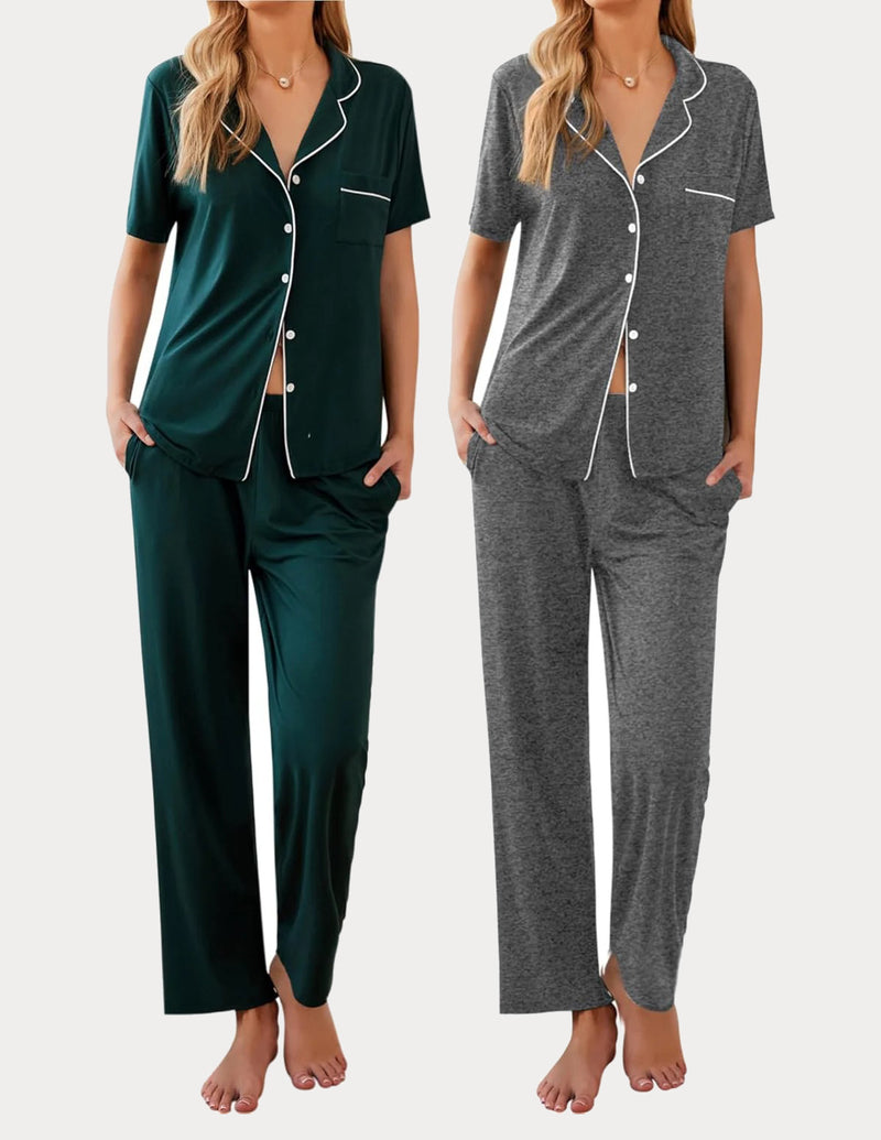 2 Pack Pajamas Button Up Loungewear Cozy Sets