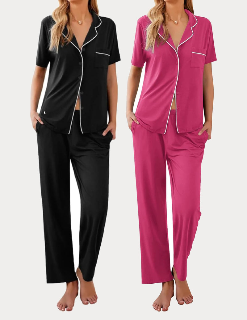 2 Pack Pajamas Button Up Loungewear Cozy Sets