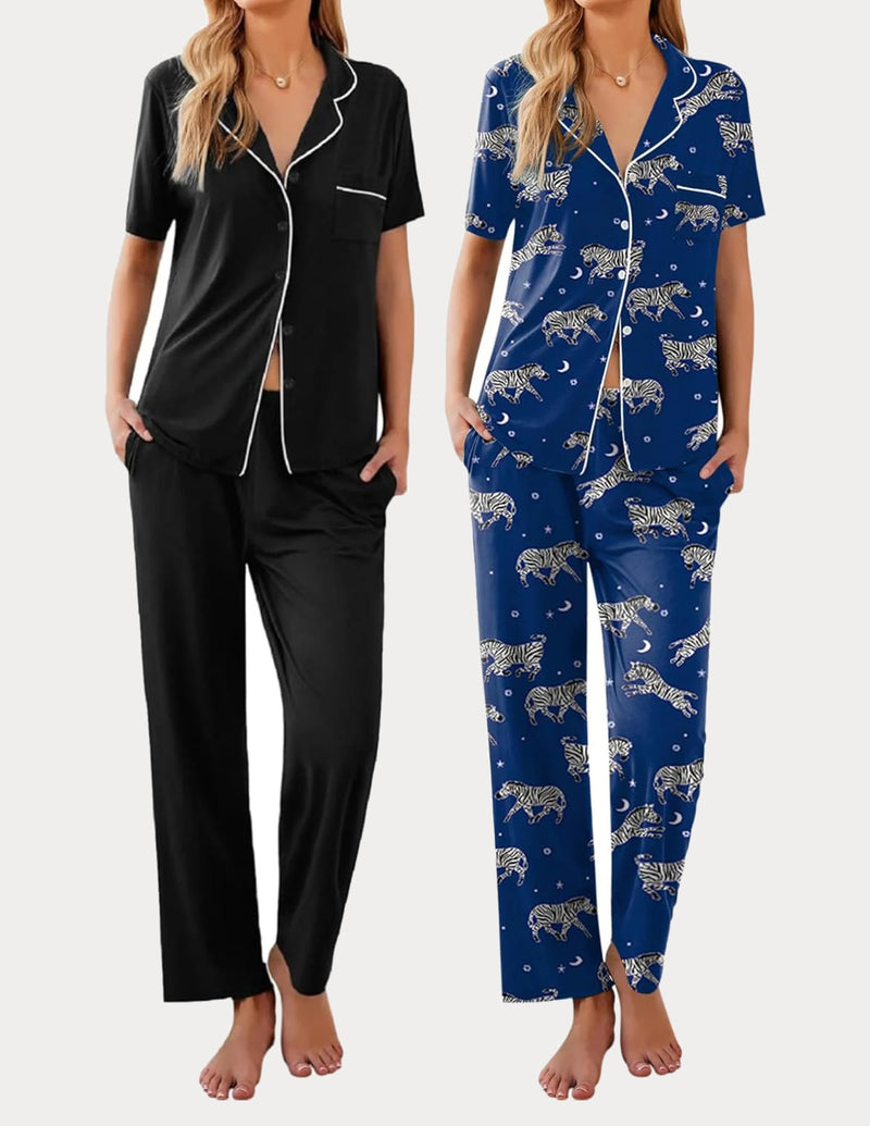 2 Pack Pajamas Button Up Loungewear Cozy Sets