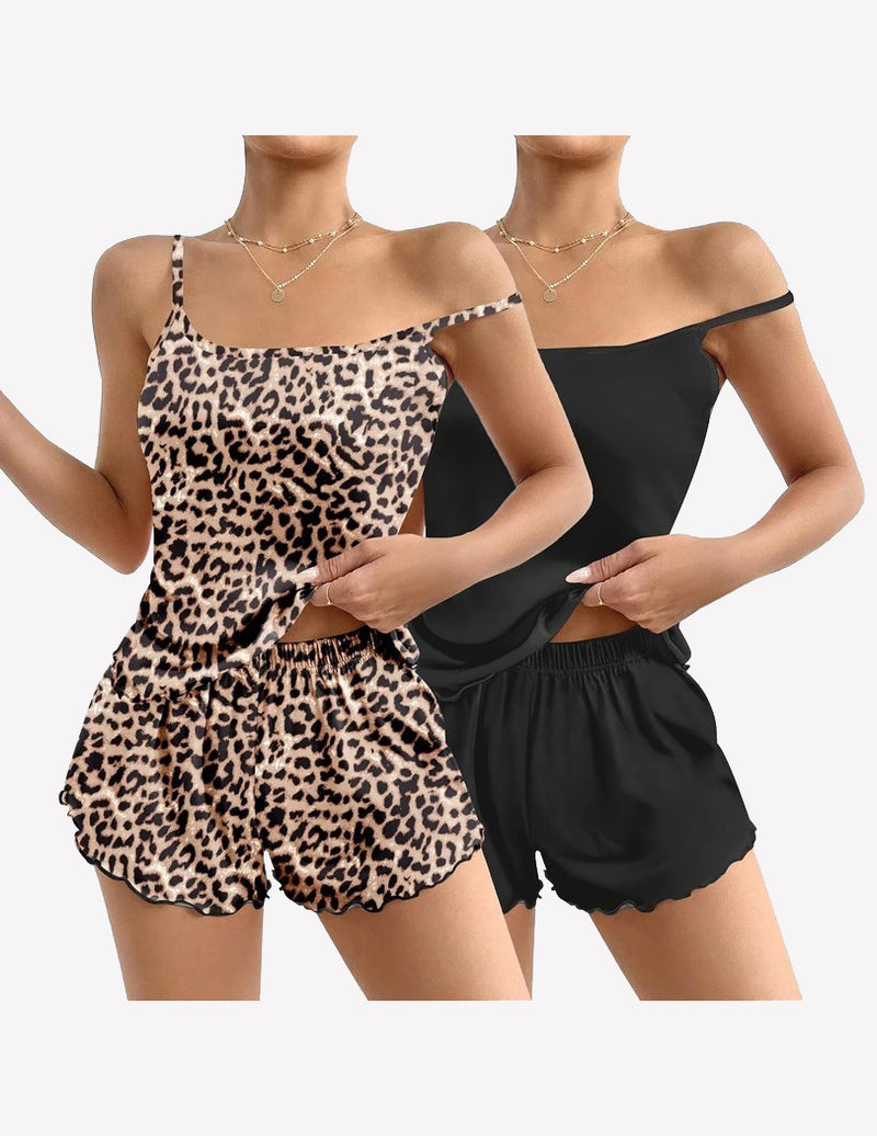 2 Pack Cami Pajama Sets Cute Print Tank Top Pjs and Shorts