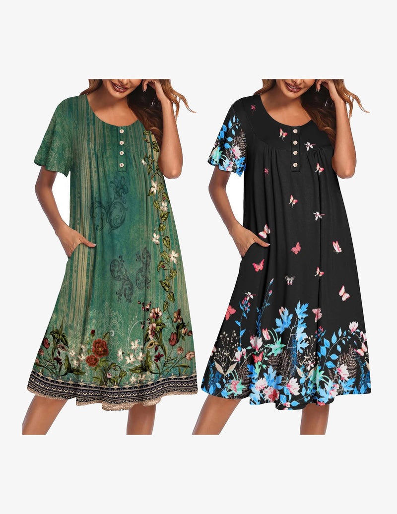 2 Pack Plus Size Mumu Nightgown Floral Lounge Dress