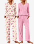 2 Pack Pajama Set Long Sleeve V Neck Pjs Sets
