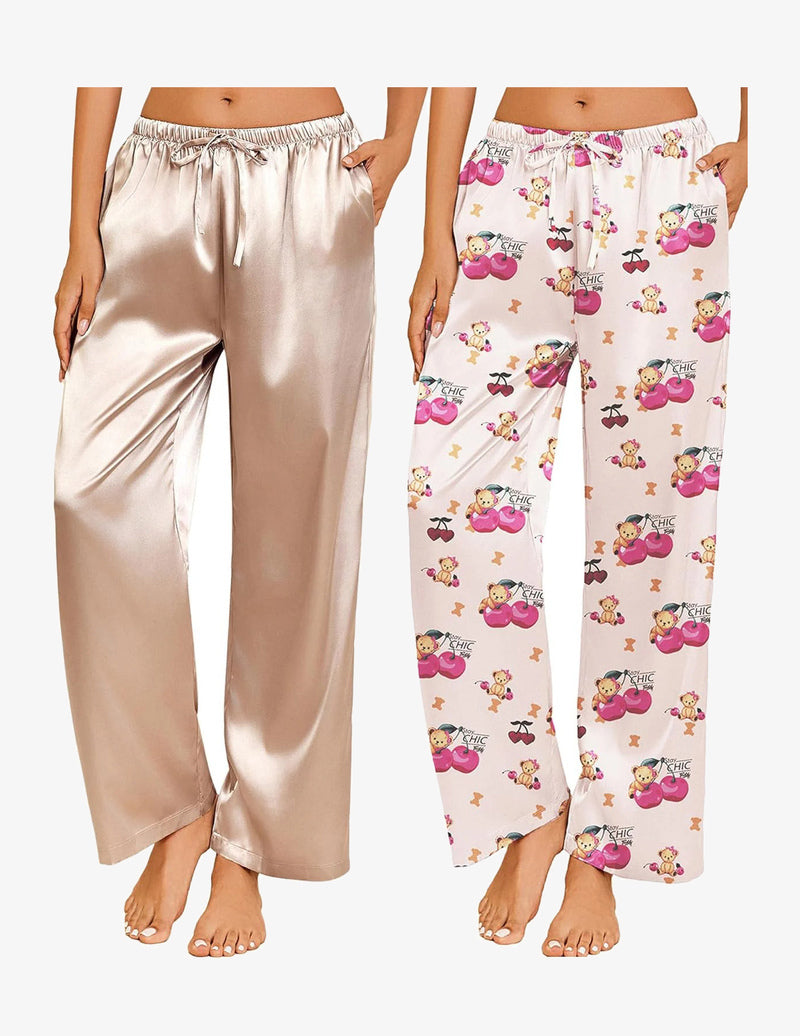 2 Pack Satin Pajama Pants Silk Sleep Lounge Pants