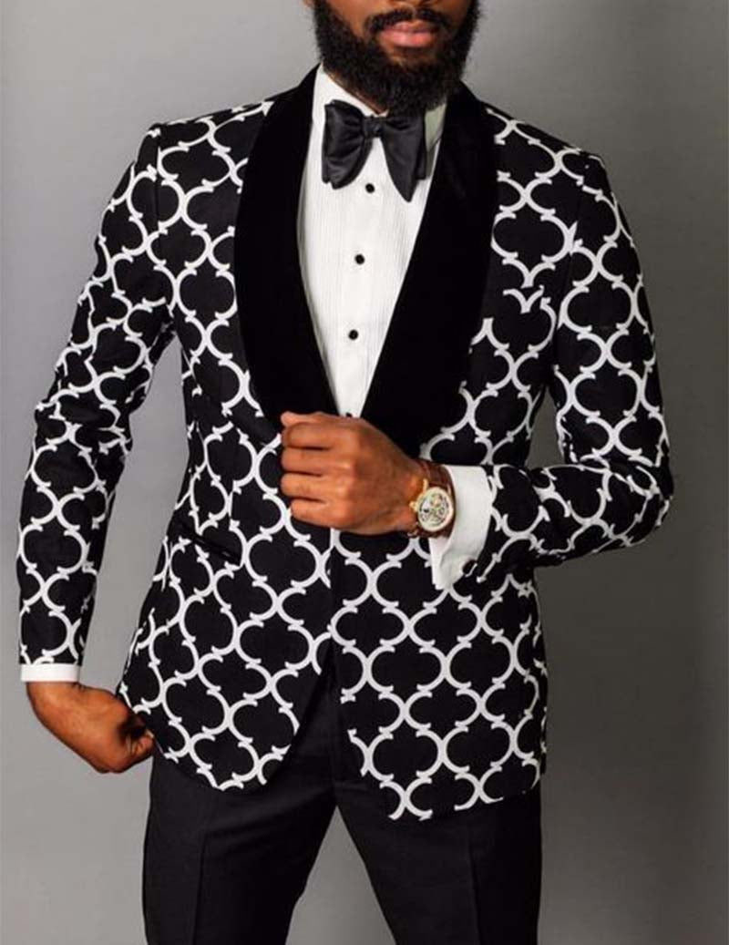 Men’s Geometric Quatrefoil Tuxedo Blazer