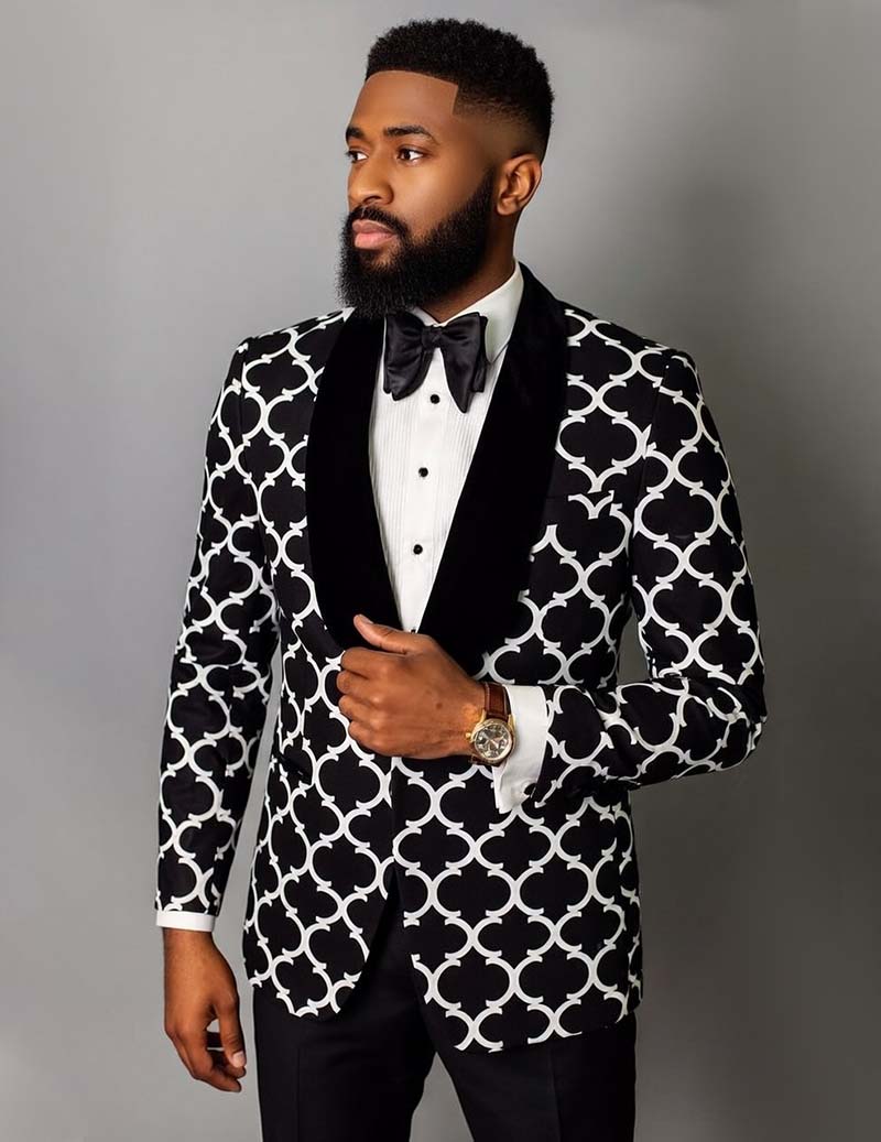 Men’s Geometric Quatrefoil Tuxedo Blazer