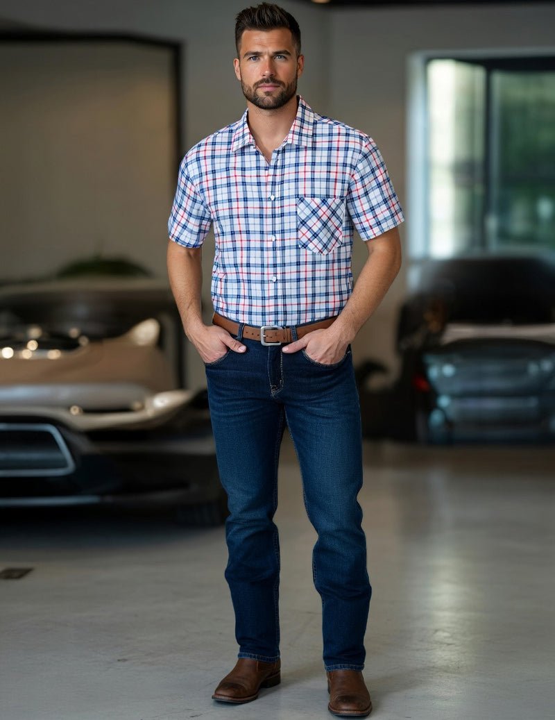 Men's Classic Plaid Short-Sleeve Button-Down Shirt