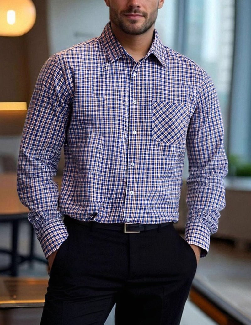 Men's Micro-Check Long-Sleeve Button-Down Shirt