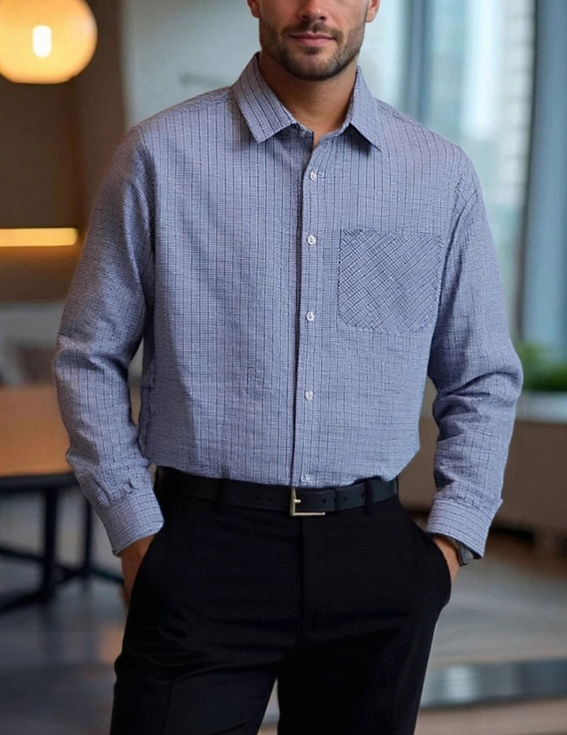 Men's Micro-Check Long-Sleeve Button-Down Shirt