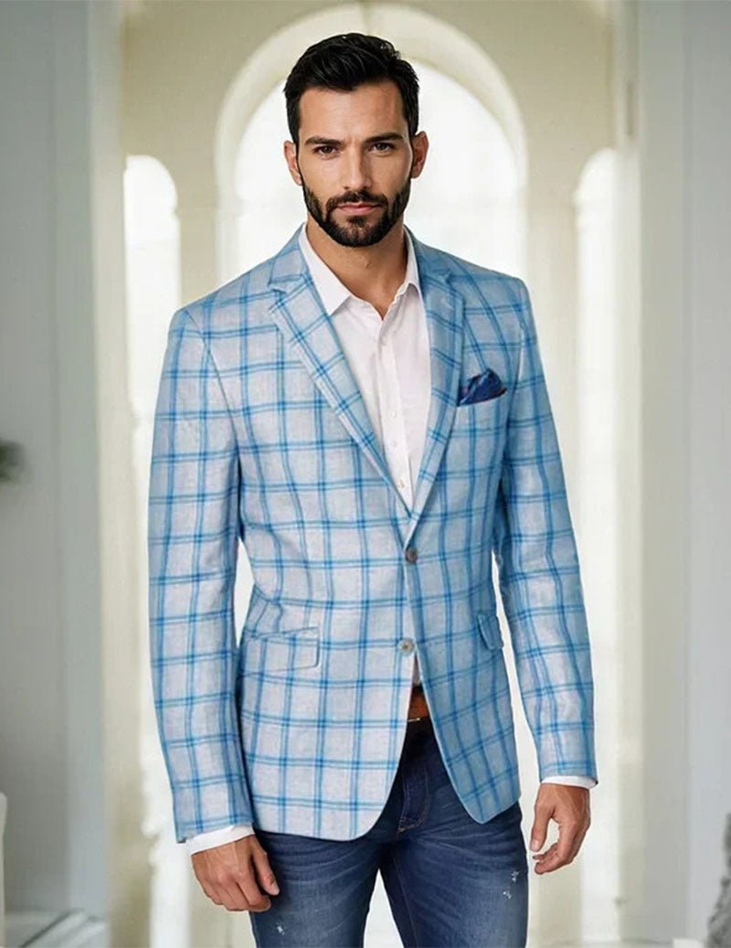 Men's Plaid Blazer Jacket Slim Fit Check Sport Coat