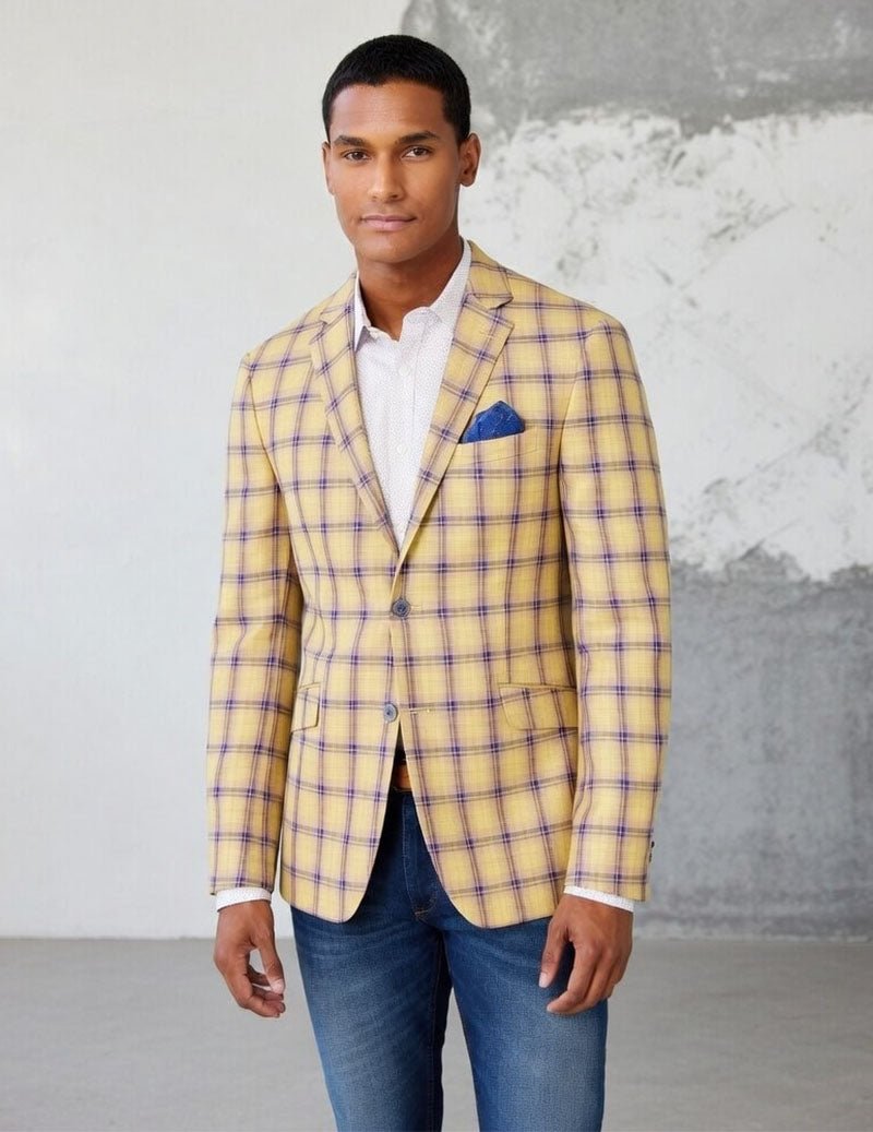 Men's Plaid Blazer Jacket Slim Fit Check Sport Coat