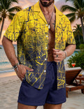 Men's Hawaiian Shirt and Shorts Set Abstract Wave Print Outfit