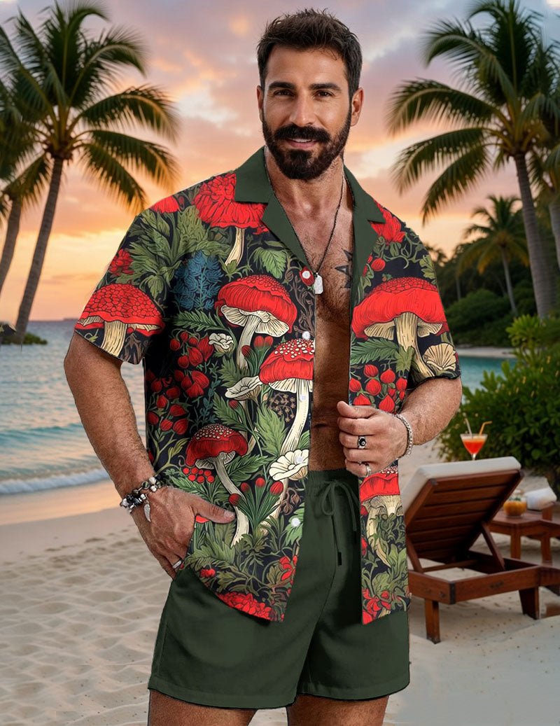 Men's Hawaiian Shirt and Shorts Set Vintage Floral Print Beach Outfit