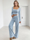 Striped Long Sleeve Top And Pants Lounge Knit Set