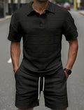 Men's Textured Polo Shirt & Shorts Set Knit Jacquard 2 Piece Outfit