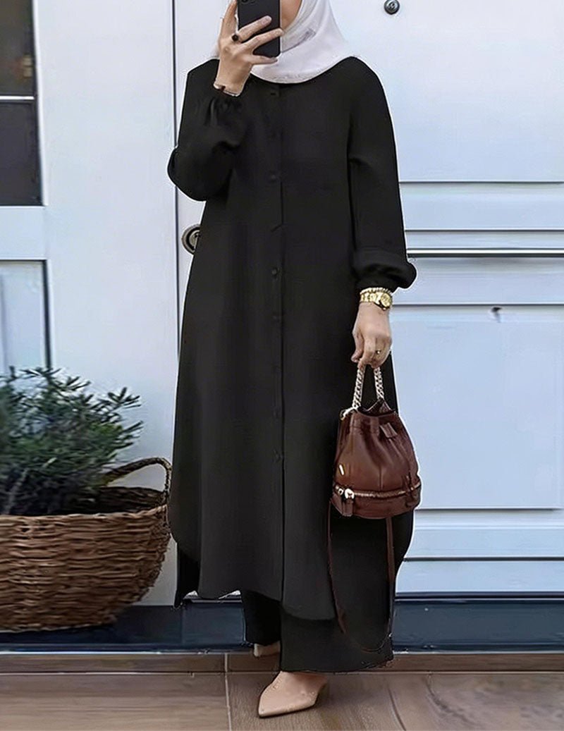 Women’s 2-Piece Set Button Down Shirt Tunic & Wide Leg Pants