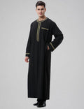 Men's Embroidered Thobe Kandura Long Sleeve Zipper Trim Robe
