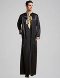 Men's Embroidered Thobe Kandura Long Sleeve Gold Trim Robe