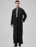 Men's Embroidered Thobe Kandura Long Sleeve Robe with Gold Trim