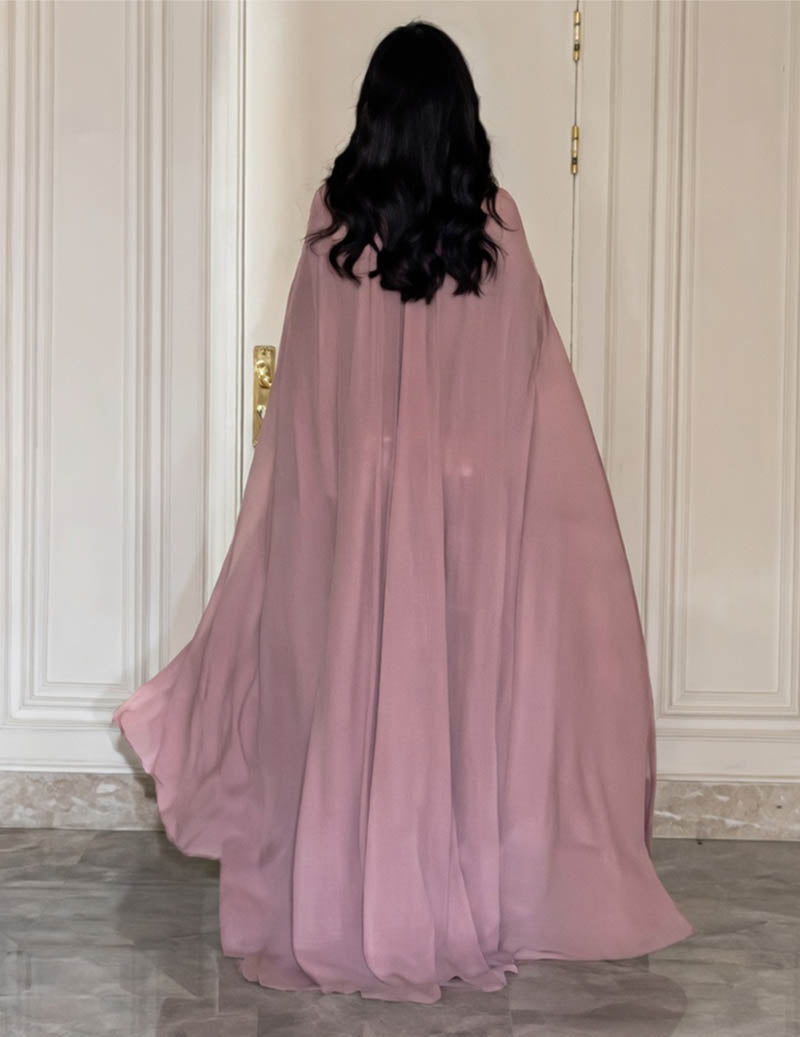 High Neck Beaded Cape Evening Gown Elegant Formal Dress
