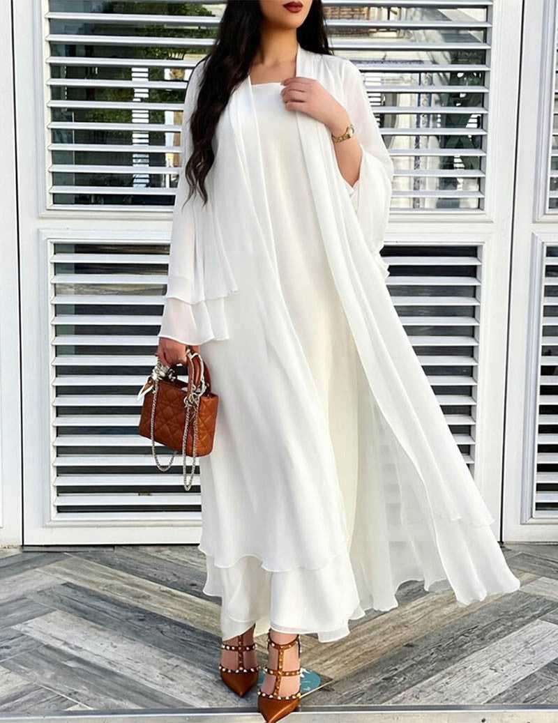 Chiffon Long Open Front Cardigan Sheer Ruffled Kimono Robe