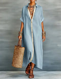 Oversized Button Down Shirt Dress Casual Collared Contrast Dress