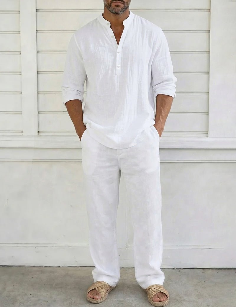 Linen Lounge Shirt & Relaxed Pants Set For Men