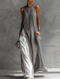 Asymmetric Sleeveless Color-block Side Slit Maxi Dress