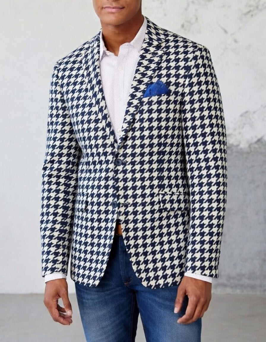 Men's Houndstooth Blazer â€?Two Button Casual Business Jacket