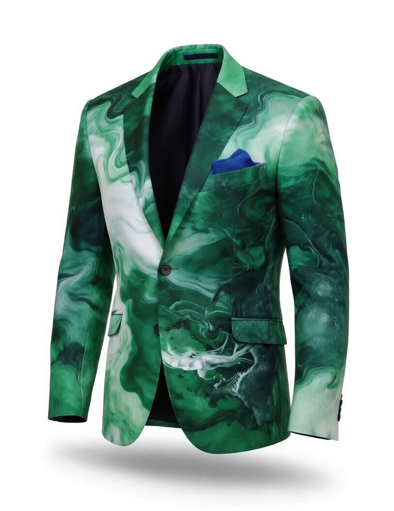 Men's Green Marble Print Blazer â€?Slim Fit Luxury Swirl Pattern Suit Jacket
