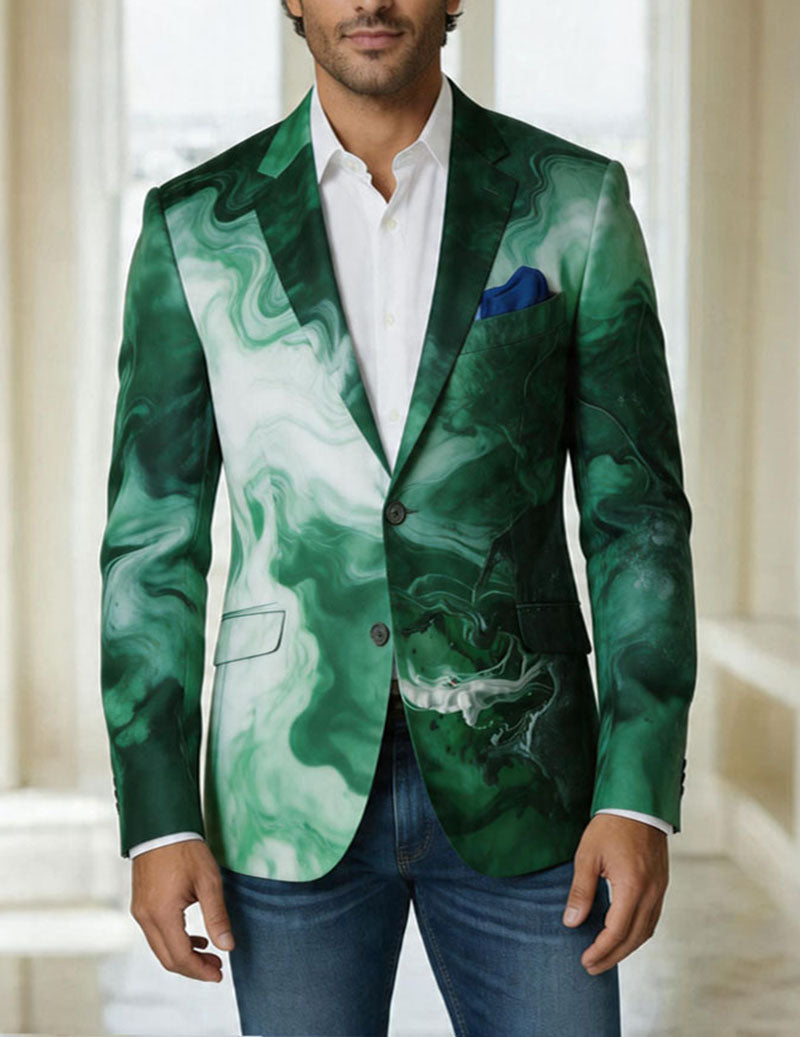 Men's Green Marble Print Blazer â€?Slim Fit Luxury Swirl Pattern Suit Jacket