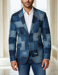 Men's Patchwork Denim Blazer â€?Slim Fit Blue Denim Patchwork Suit Jacket