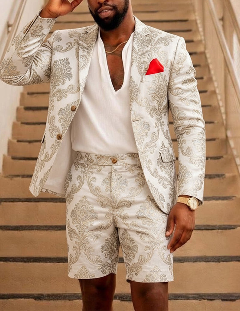 Men's Checkered Formal Blazer and Shorts Two Piece Suit Set