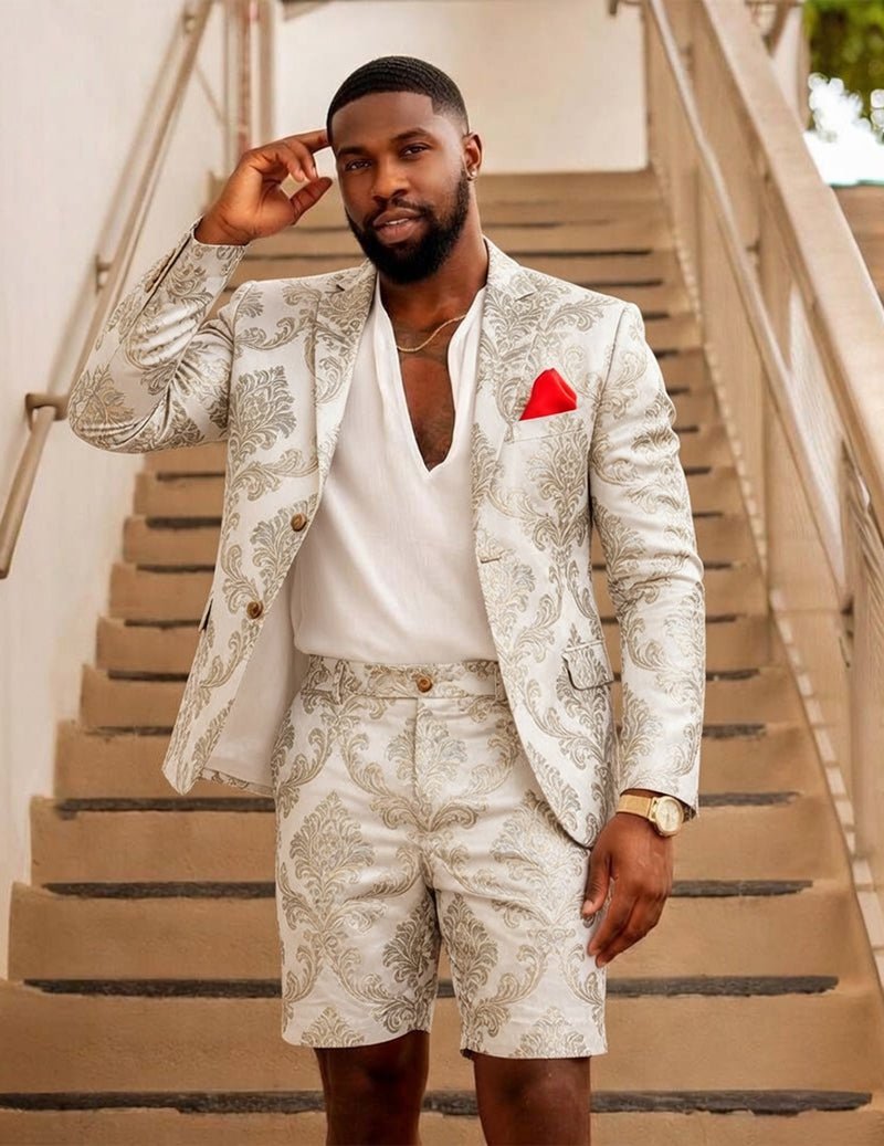 Men's Checkered Formal Blazer and Shorts Two Piece Suit Set