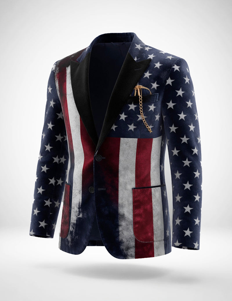 Men's American Flag Velvet Blazer â€?Stars and Stripes Slim Fit Blazer