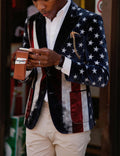 Men's American Flag Velvet Blazer â€?Stars and Stripes Slim Fit Blazer